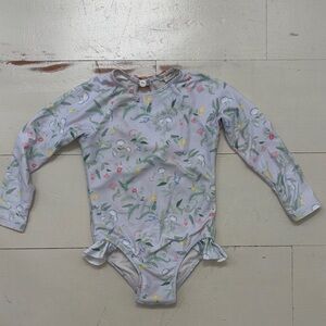 Long-Sleeve Floral Kids One-Piece Swimsuit in Light Lavender